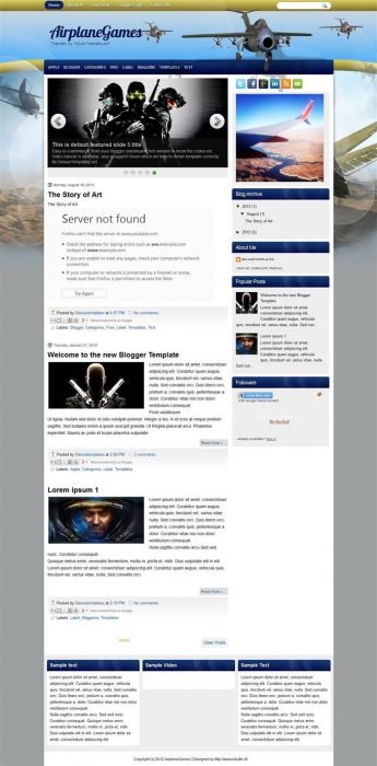 Airplane Games Blogger Template (Custom)
